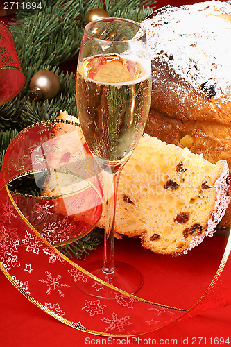 Image of Italian Christmas with spumante and panettone