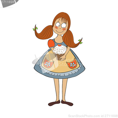 Image of funny girl with birthday cake