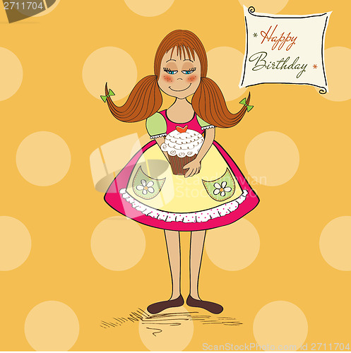 Image of funny girl with birthday cake