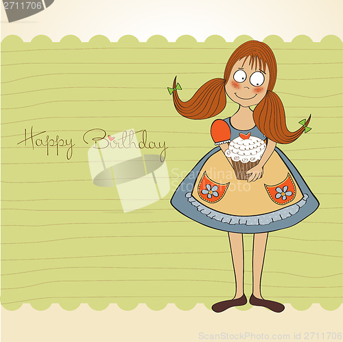 Image of funny girl with birthday cake