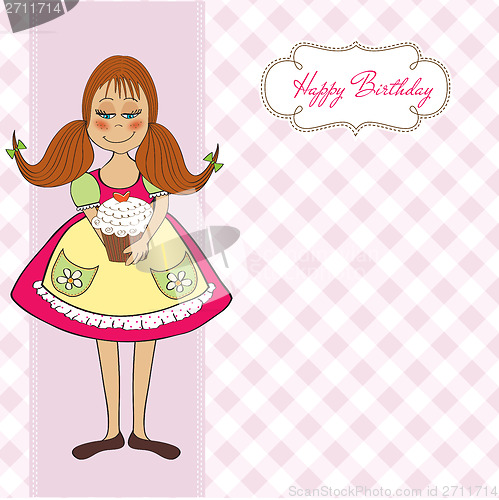 Image of funny girl with birthday cake