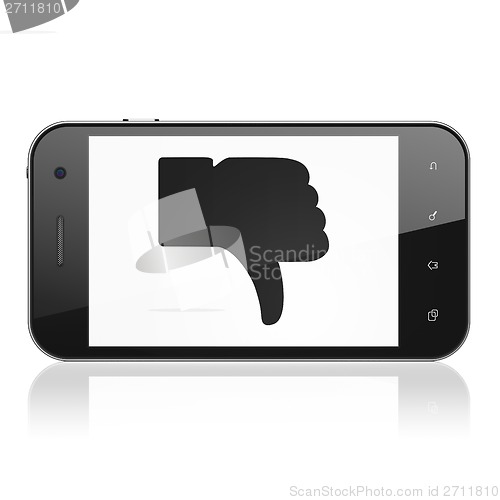 Image of Social network concept: Thumb Down on smartphone