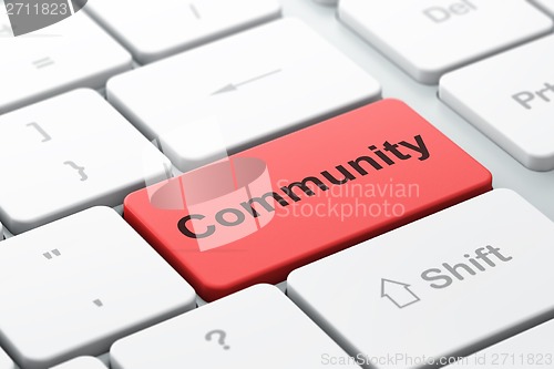 Image of Social media concept: Community on computer keyboard background
