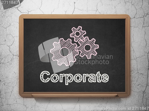 Image of Business concept: Gears and Corporate on chalkboard background