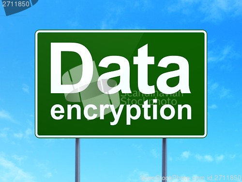 Image of Privacy concept: Data Encryption on road sign background