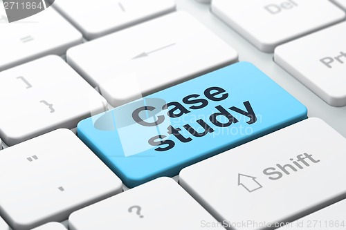 Image of Education concept: Case Study on computer keyboard background