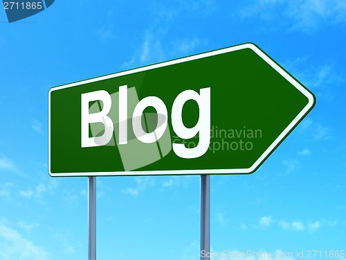 Image of Web design concept: Blog on road sign background