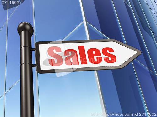 Image of Advertising concept: sign Sales on Building background