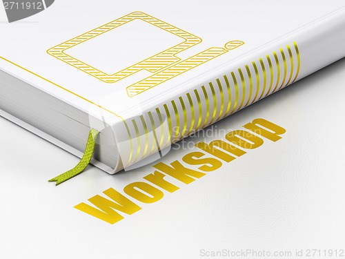 Image of Education concept: book Computer Pc, Workshop on white background
