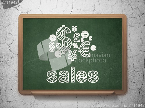 Image of Advertising concept: Finance Symbol and Sales on chalkboard background
