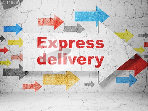 Image of Finance concept: arrow with Express Delivery on grunge wall background