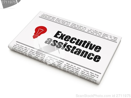 Image of Finance concept: newspaper with Executive Assistance and Light Bulb