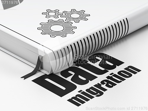 Image of Information concept: book Gears, Data Migration on white background