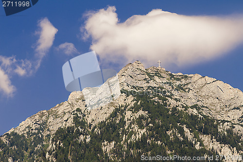 Image of view of caraiman heroes cross monument in bucegi mountains