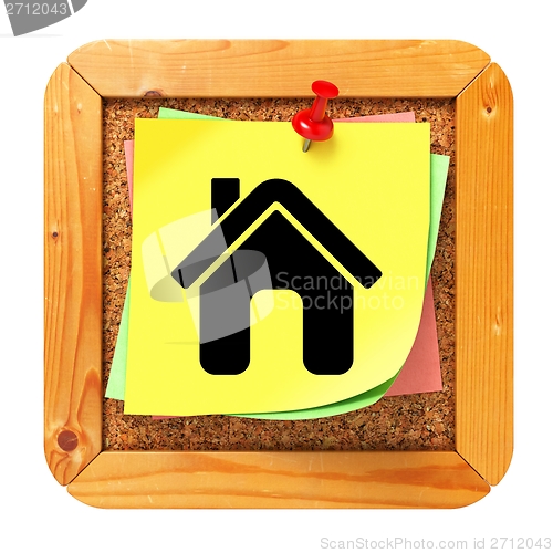 Image of Home Icon - Yellow Sticker on Message Board.