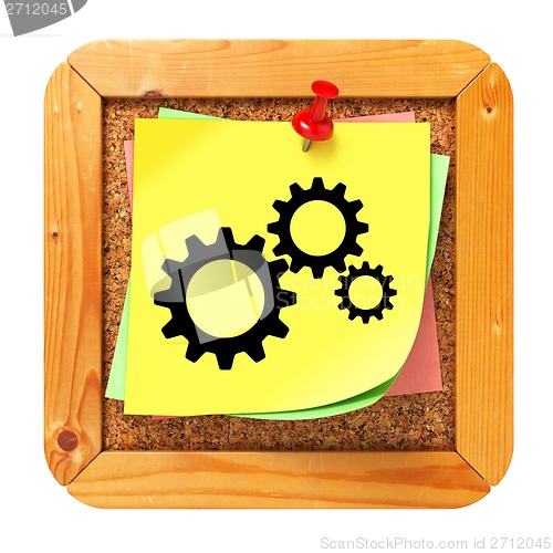 Image of Cogwheel Gear Icon - Sticker on Message Board.