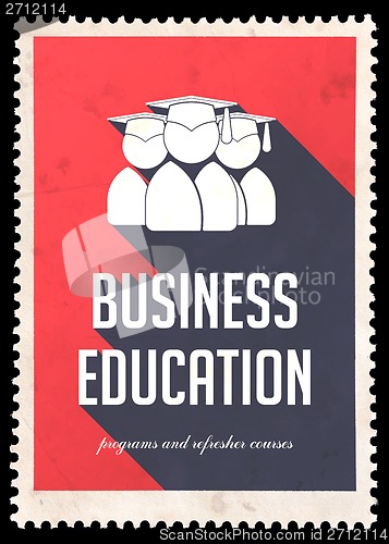Image of Business Education on Red in Flat Design.