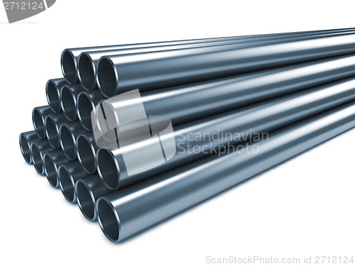 Image of Steel Pipes Isolated on White Background.