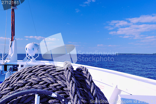 Image of River Surface (Volga, Russia) seen from the Prow of a Cruise Liner