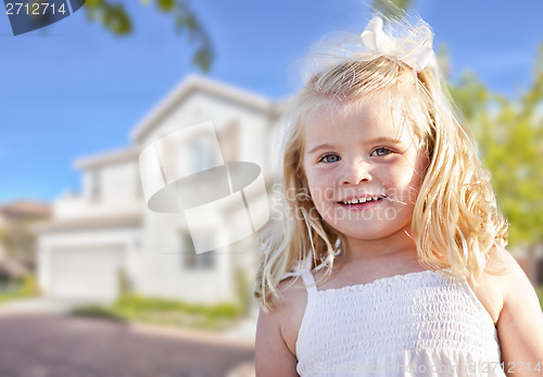 Image of Cute Smiling Girl Playing in Front Yard