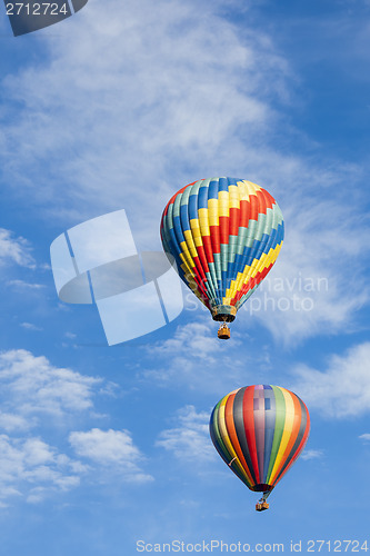 Image of Beautiful Hot Air Balloons Against a Deep Blue Sky