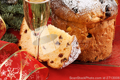 Image of Italian Christmas with spumante and panettone