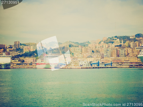 Image of Retro look View of Genoa Italy from the sea