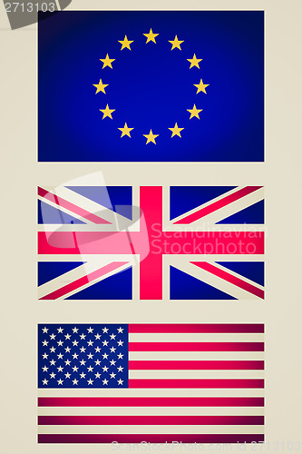 Image of Retro look EU UK USA flag vignetted illustration