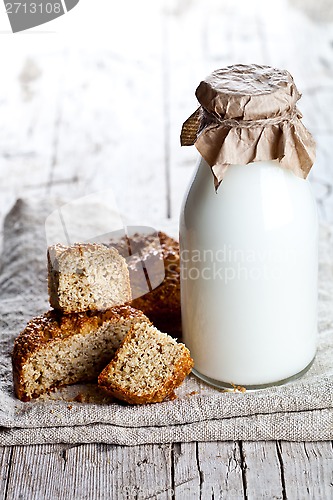 Image of bottle of milk and fresh baked bread