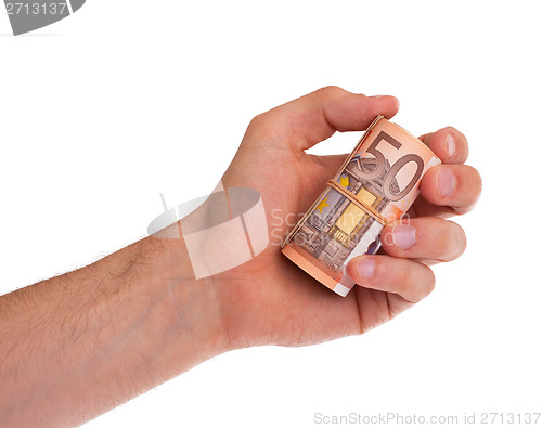 Image of Roll of 50 euro bills in hand