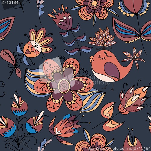 Image of Seamless texture with flowers and birds