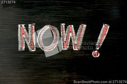 Image of NOW- chalk writing on a blackboard