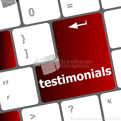 Image of testimonial word on keyboard key, notebook computer button