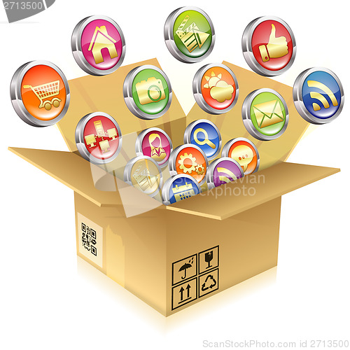 Image of Cardboard Box with Set of Icons