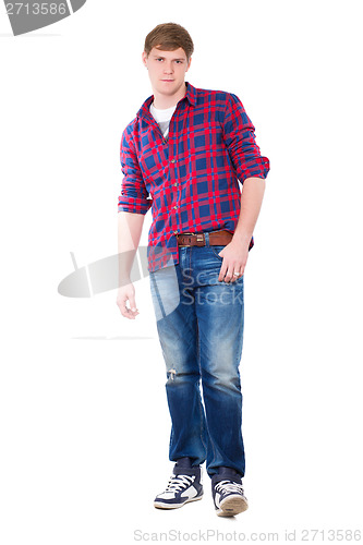 Image of Young man posing in checked shirt