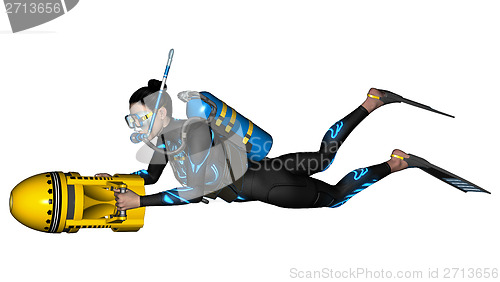 Image of Female Diver with Scooter