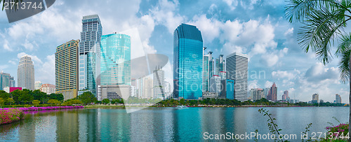 Image of Skyscrapers in Bangkok. View from Lumpini park