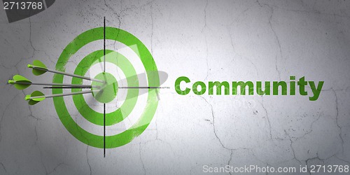 Image of Social media concept: target and Community on wall background