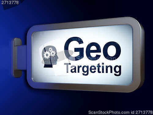 Image of Business concept: Geo Targeting and Head With Gears on billboard background