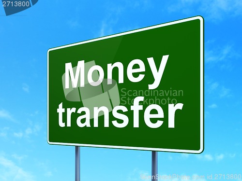 Image of Finance concept: Money Transfer on road sign background