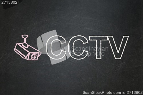 Image of Protection concept: Cctv Camera and CCTV on chalkboard background