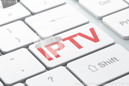 Image of SEO web design concept: IPTV on computer keyboard background