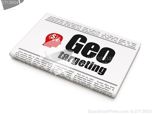 Image of Finance concept: newspaper with Geo Targeting and Head With Finance Symbol