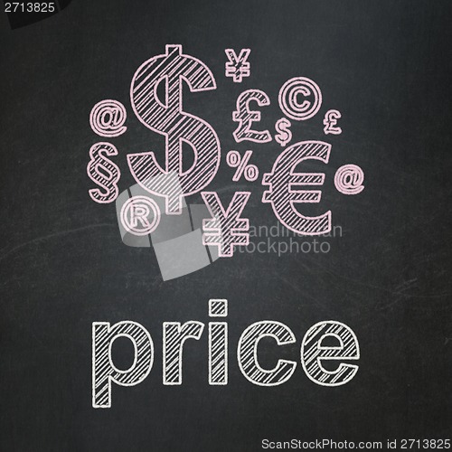 Image of Advertising concept: Finance Symbol and Price on chalkboard background
