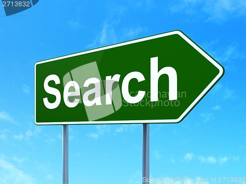 Image of Web development concept: Search on road sign background