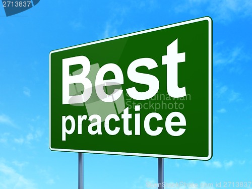 Image of Education concept: Best Practice on road sign background