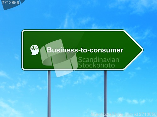 Image of Business concept: Business-to-consumer and Head With Finance Symbol on road sign background