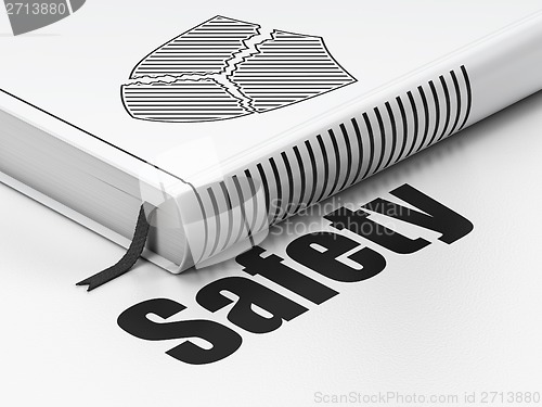 Image of Protection concept: book Broken Shield, Safety on white background