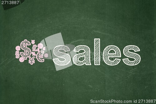 Image of Advertising concept: Finance Symbol and Sales on chalkboard background