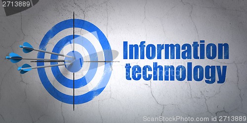 Image of Information concept: target and Information Technology on wall background